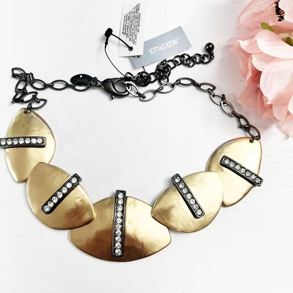 NEW Chico's Pave Crystal Bib Necklace - Picture 1 of 10